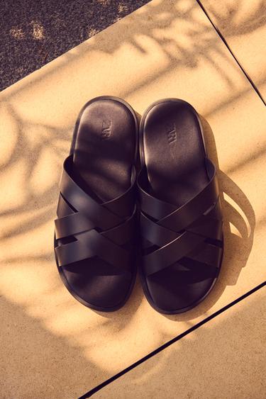 LEATHER STRAP SANDALS - Black by Zara