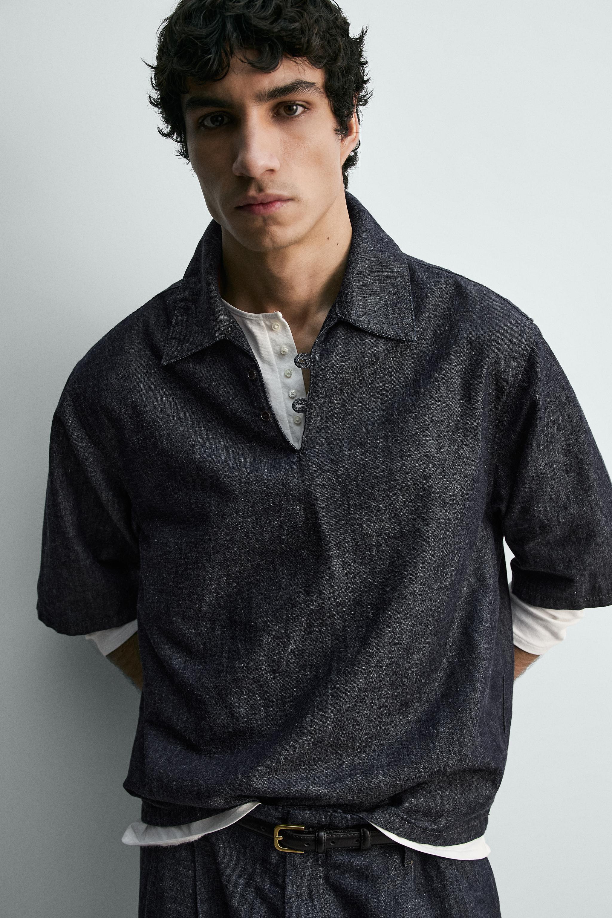 RELAXED FIT DENIM POLO SHIRT