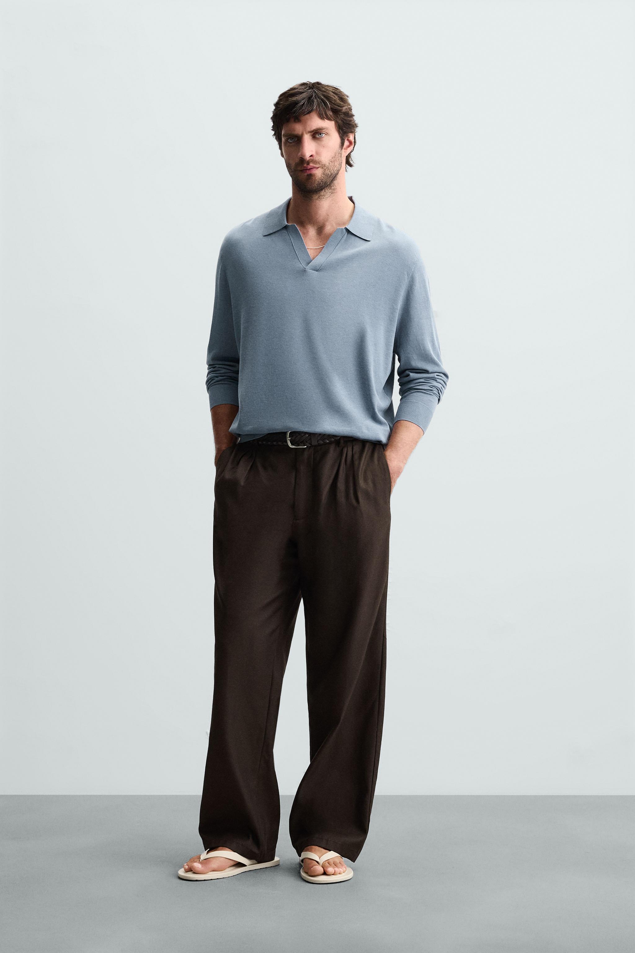 COTTON BLEND KNIT POLO SHIRT - Light blue | ZARA New Zealand