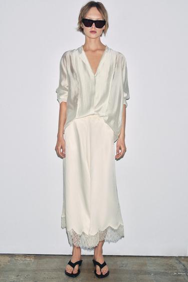 JUPE SATINÉE DENTELLE ZW COLLECTION - Vanille de Zara - Image 3