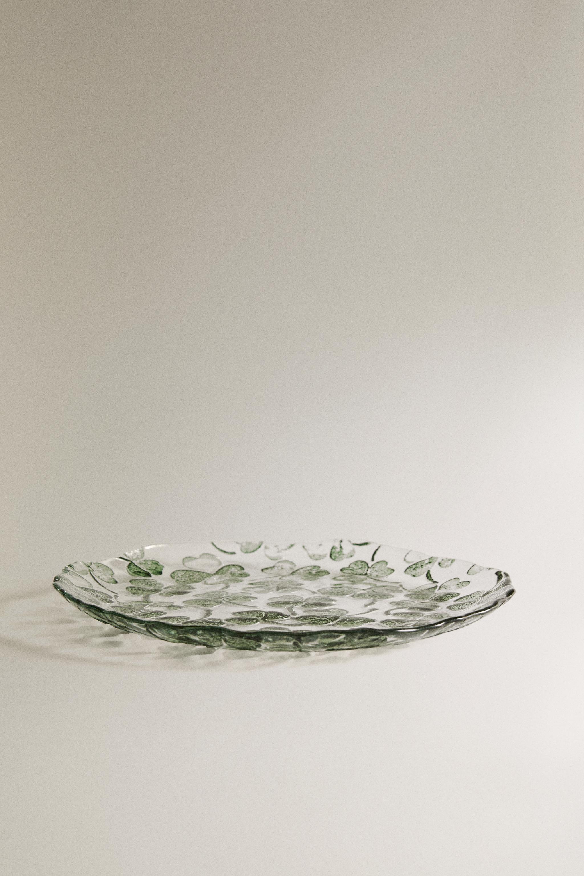 CLOVER GLASS DESSERT PLATE — Green