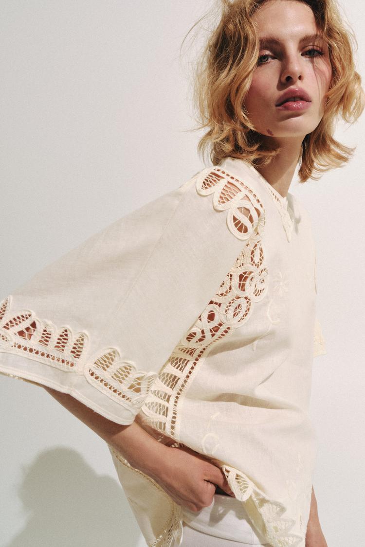 Blusa de mezcla de lino bordada ZW COLLECTION 5