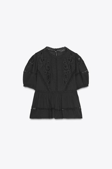 ZW COLLECTION ROMANTIC EMBROIDERED BLOUSE - Black by Zara