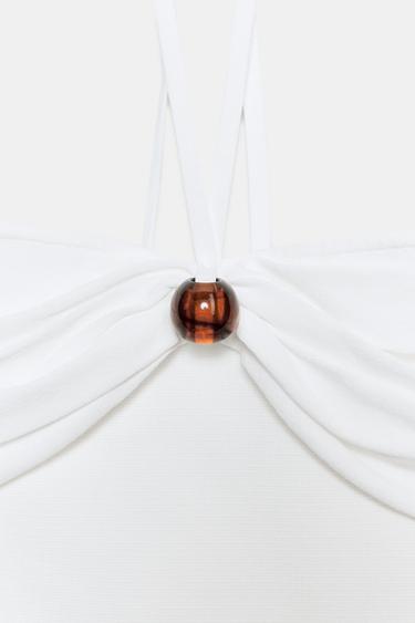 HAUT BANDEAU EN MAILLE AVEC FANTAISIE - Blanc de Zara - Image 6