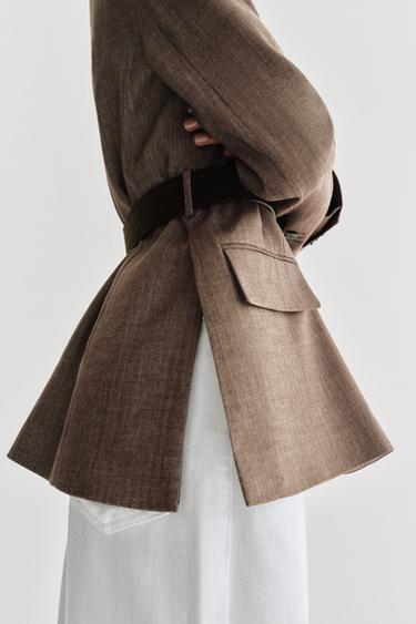 BLAZER À CHEVRONS AVEC CEINTURE - Marron de Zara - Image 3