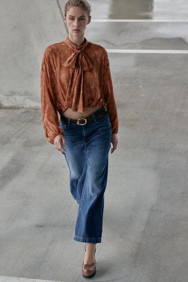 Z.08 BELTED WIDE-LEG CROPPED JEANS - Blue by Zara