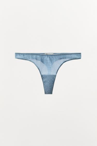 Zara 100% SILK WRINKLED EFFECT THONG LIMITED EDITION - Light blue