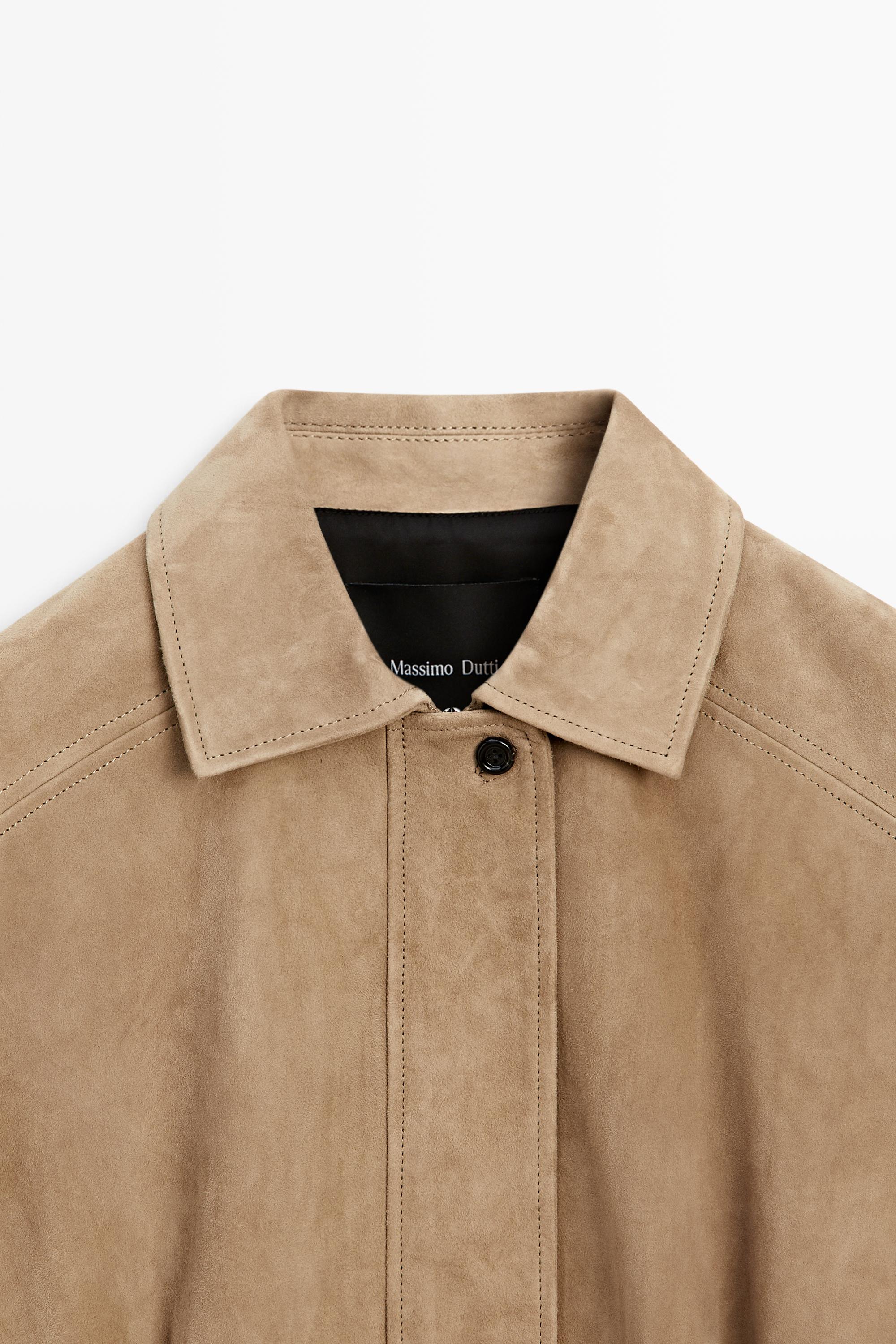Blouson bomber plissé en cuir et daim