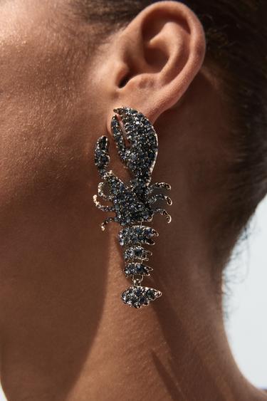 RHINESTONE LOBSTER EARRINGS - Anthracite grey by Zara - Image 1
