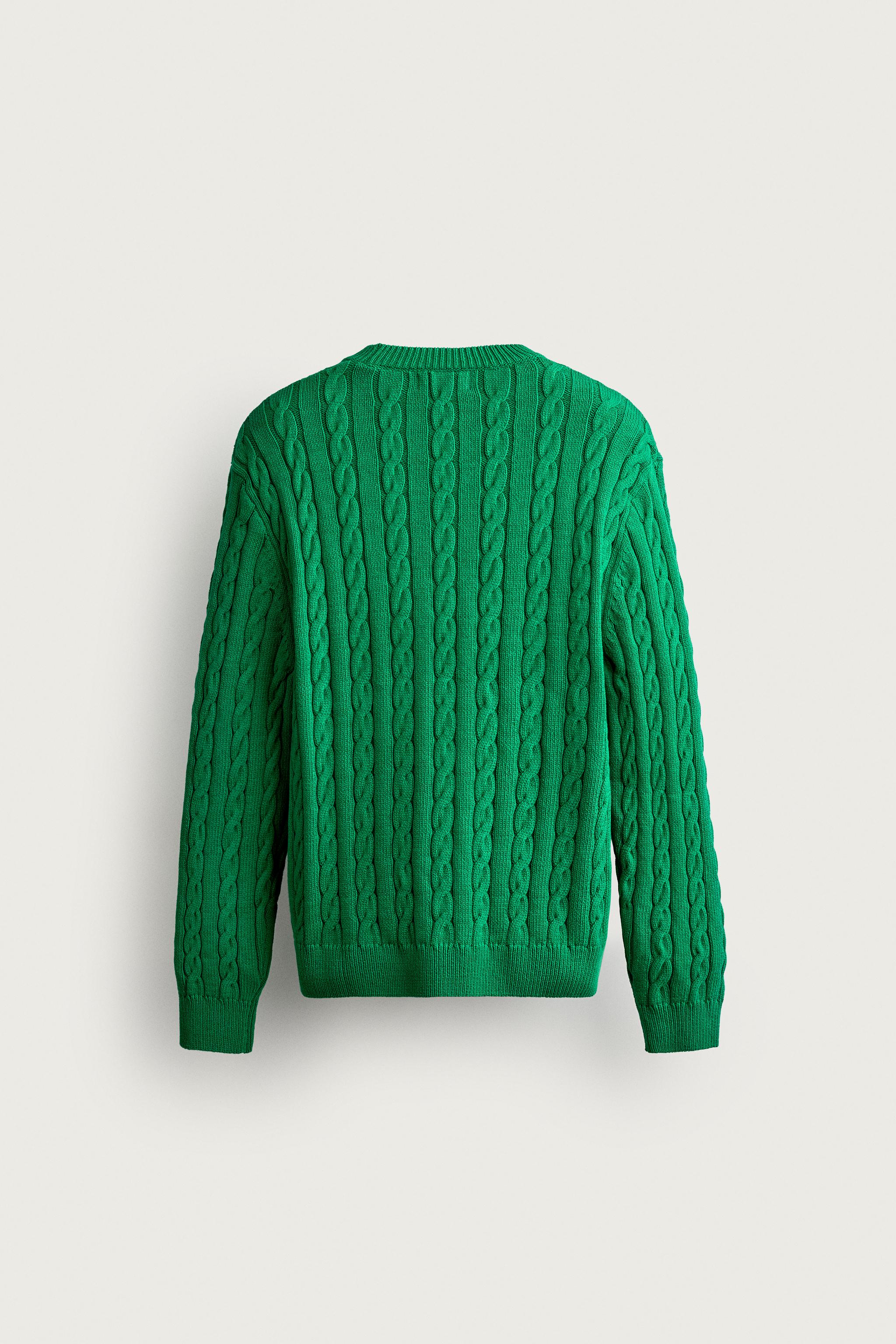 AARON LEVINE X ZARA TEXTURED CABLE SWEATER — Green