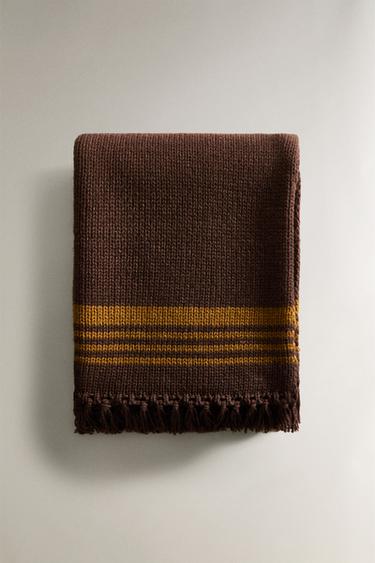 PLAID MAILLE FRANGES - Marron de Zara