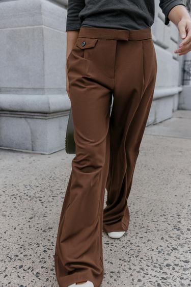 WIDE-LEG TROUSERS WITH DARTS - Brown by Zara