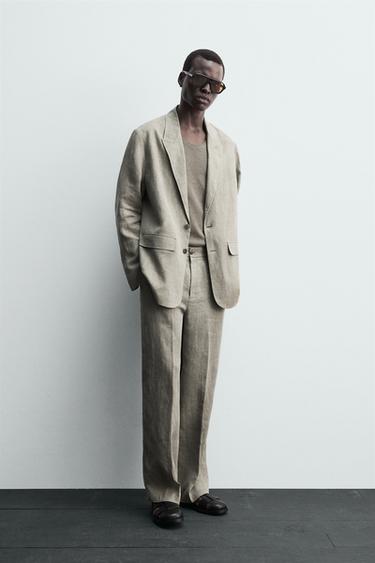 Zara 100% WASHED LINEN SUIT PANTS - Mink