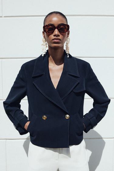 DOUBLE-BREASTED SHORT JACKET - Navy blue by Zara - Image 3