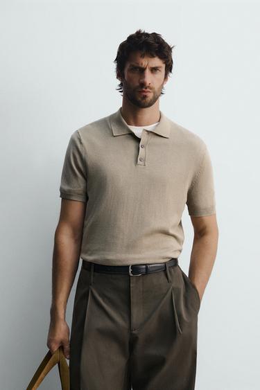 Zara VISCOSE BLEND KNIT POLO SHIRT - Light tan - Image 0