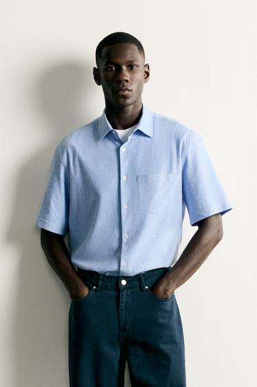 COMFORT REGULAR FIT SHIRT - White / Navy by Zara