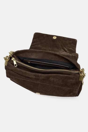 SPLIT SUEDE LEATHER SHOULDER BAG - Chocolate de Zara - Image 7