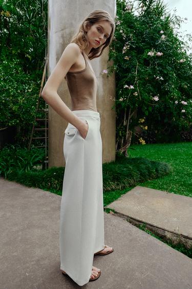 WIDE-LEG TROUSERS WITH DARTS - Oyster-white by Zara