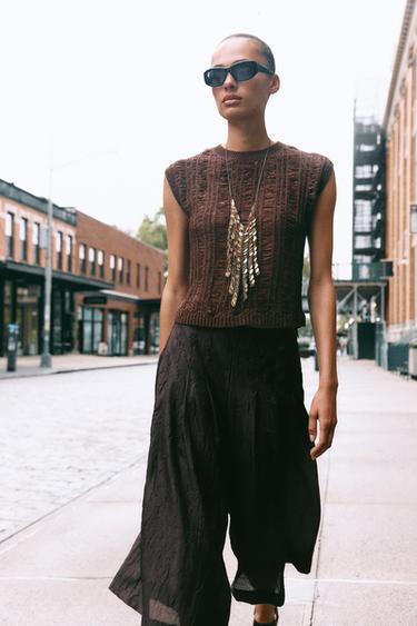 Zara PLEATED ORGANZA CULOTTES - Brown