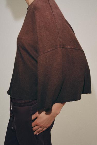 T-SHIRT CAPE EN COTON ET LIN - Marron de Zara - Image 3