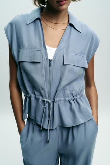 Zara SOFT FEEL SAFARI TOP - Blue / Gray