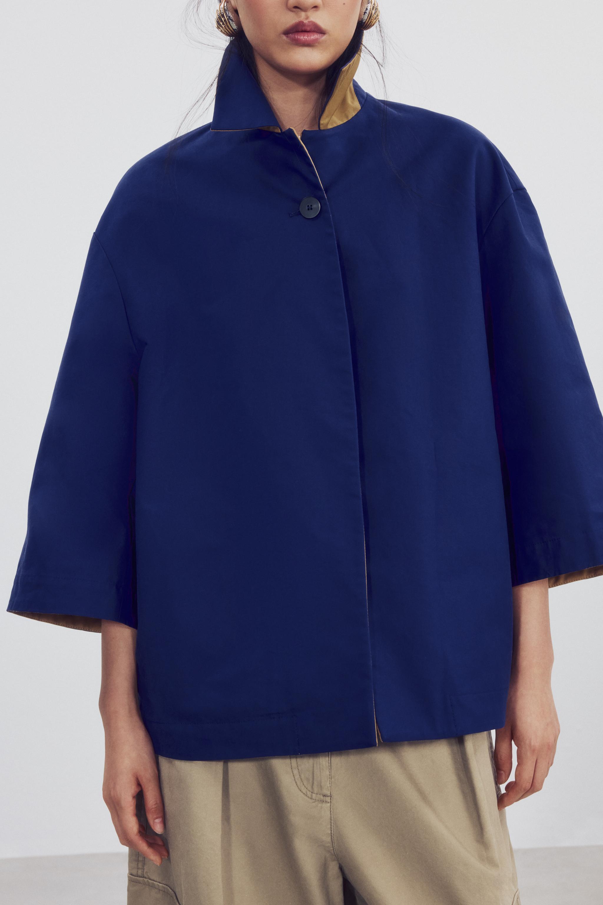 ZW COLLECTION リバーシブル ショートトレンチコート - 濃青 | ZARA