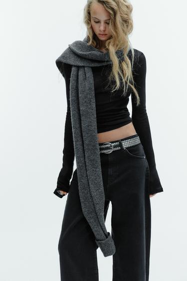 TRF MID-WAIST BAGGY FOLDED JEANS - Black by Zara