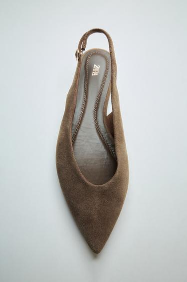 CHAUSSURES EN CROÛTE DE CUIR POINTUES - Marron sable de Zara