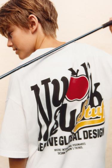 T-SHIRT WITH RAISED NY PRINT - White by Zara