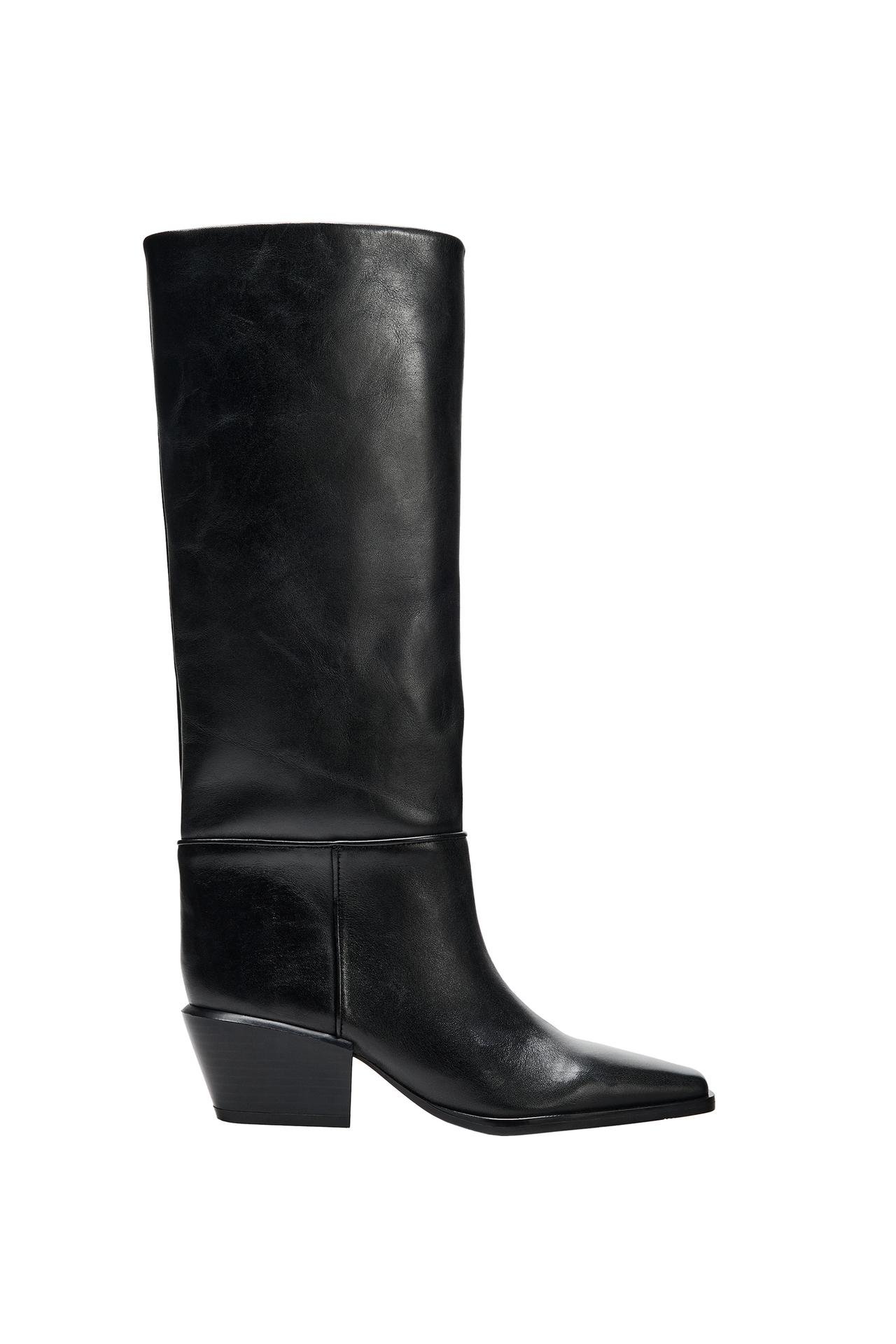 LEATHER BLOCK HEELED BOOT