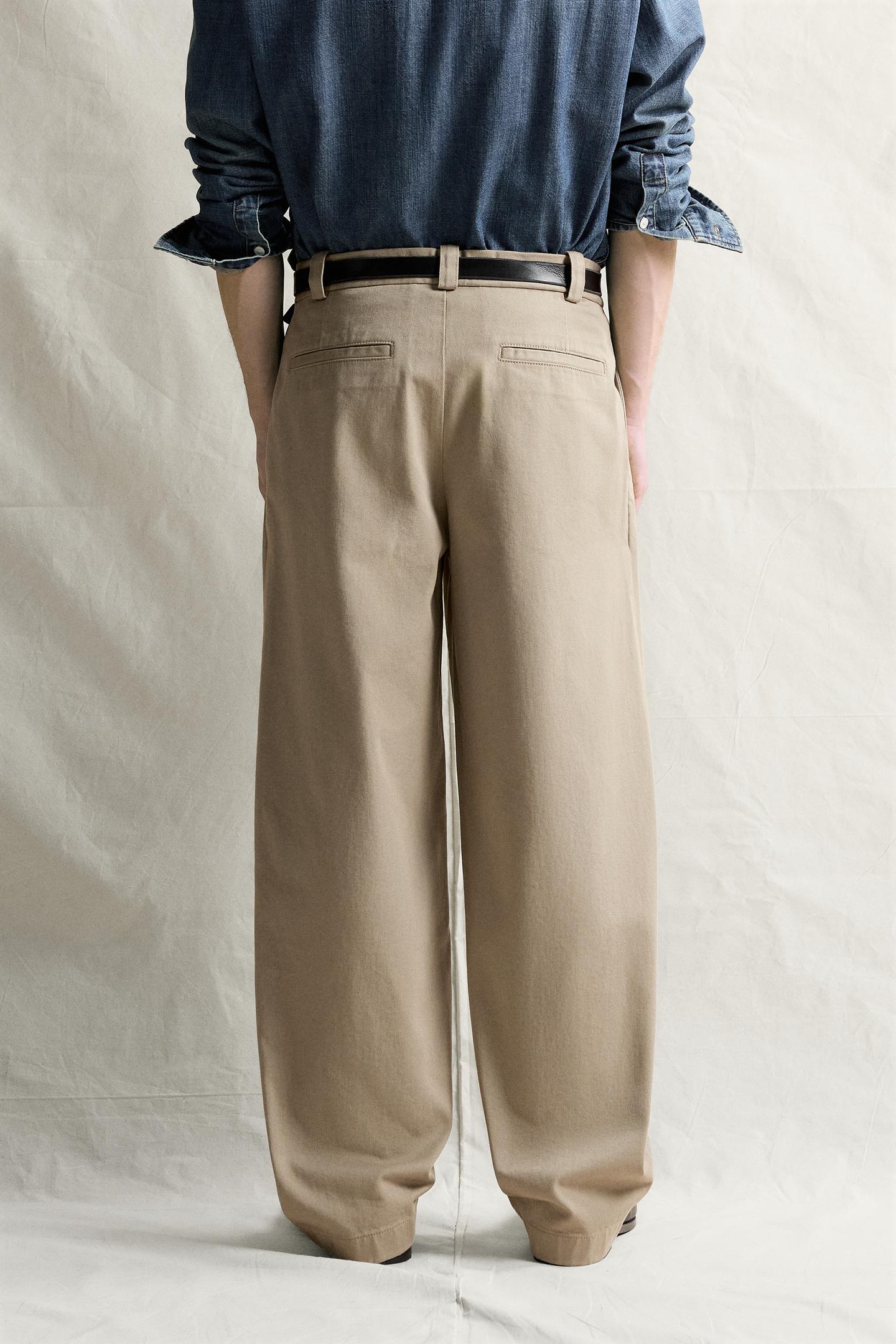 Мужские брюки Zara Pleated Straight-Fit Chino, цвет: Серо-коричневый серый — фото 3
