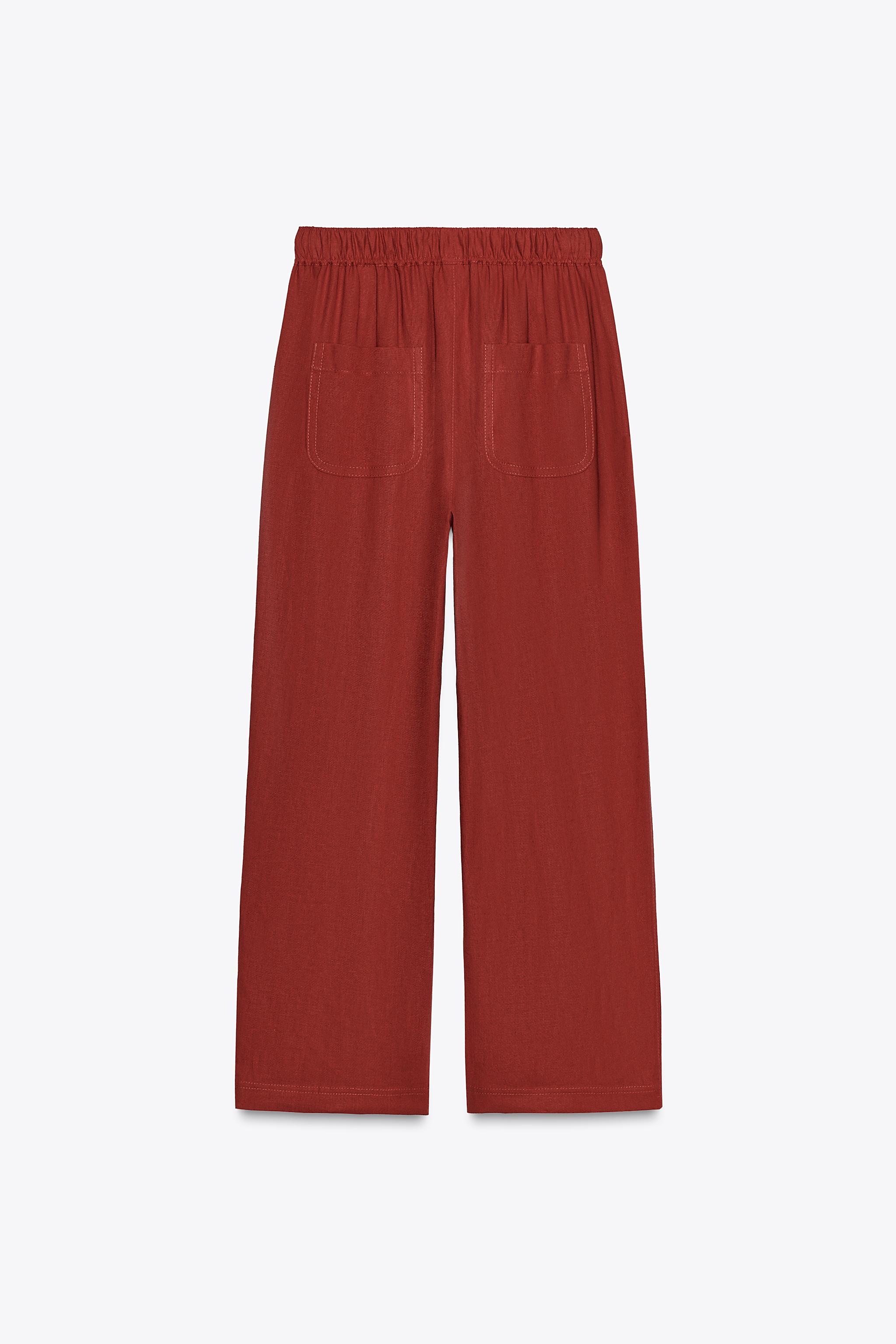 LINEN BEADED DRAWSTRING PANTS - Brick | ZARA Canada