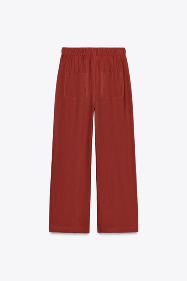 LINEN BLEND TROUSERS WITH BEADED DRAWSTRING - Brick by Zara - Image 1