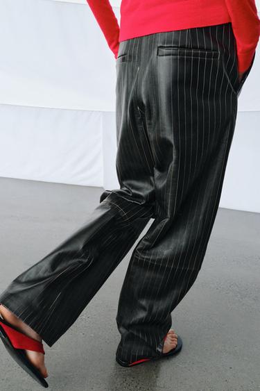 STRIPED LEATHER TROUSERS ZW COLLECTION LIMITED EDITION - Black by Zara