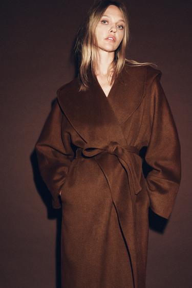 LONG BELTED COAT WITH WOOL ZW COLLECTION LIMITED EDITION - Brown by Zara - Image 3