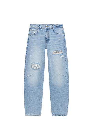 Z1975 RIPPED BAGGY JEANS WITH LACE - Mid-blue by Zara
