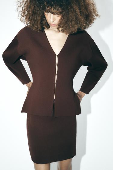 PLAIN KNIT MINI SKIRT - Brown by Zara