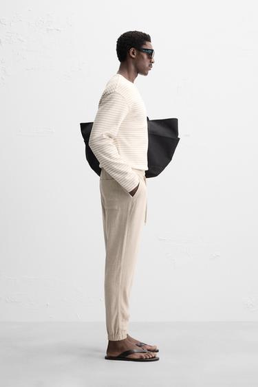REGULAR FIT VISCOSE-LINEN TROUSERS - Light beige by Zara - Image 3