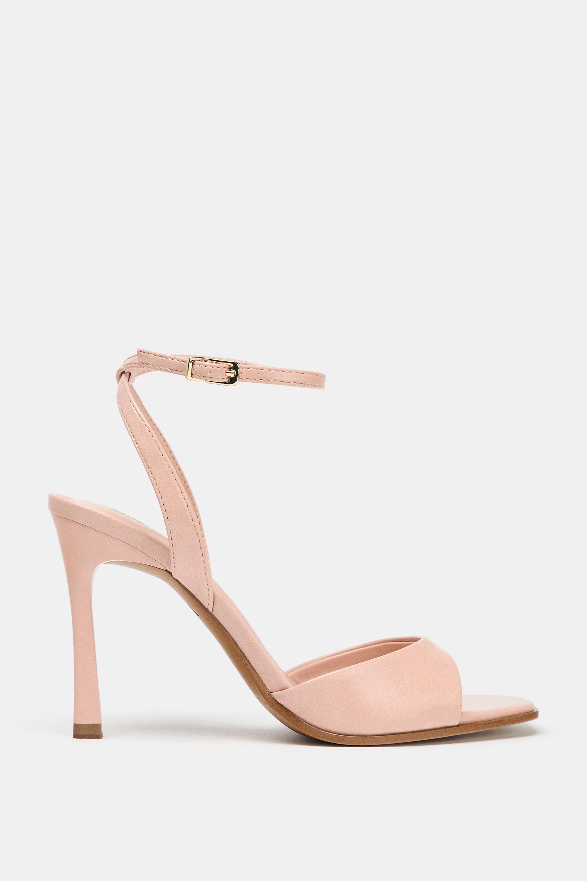 CRACKLED EFFECT HEELED SANDALS Pink ZARA South Africa
