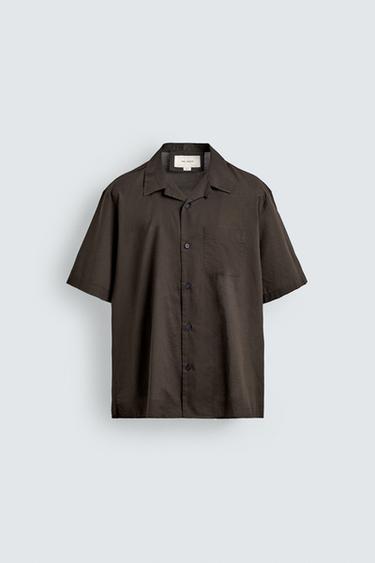 Zaras SKJORTA REGULAR FIT VOILE BOMULL - Mörkbrun