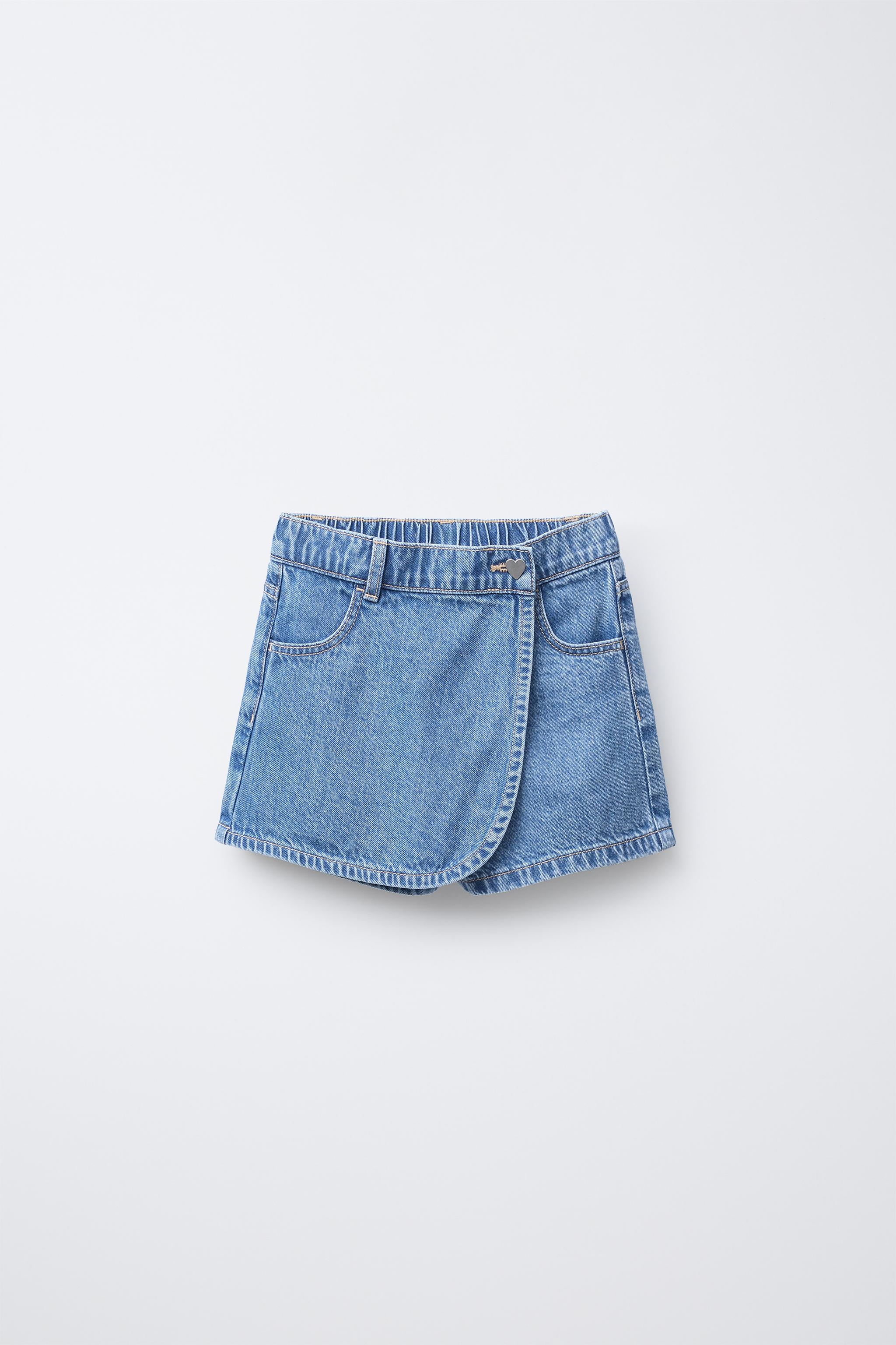 HIGH WAIST HEART BUTTON DENIM SKORT - Mid-blue | ZARA United