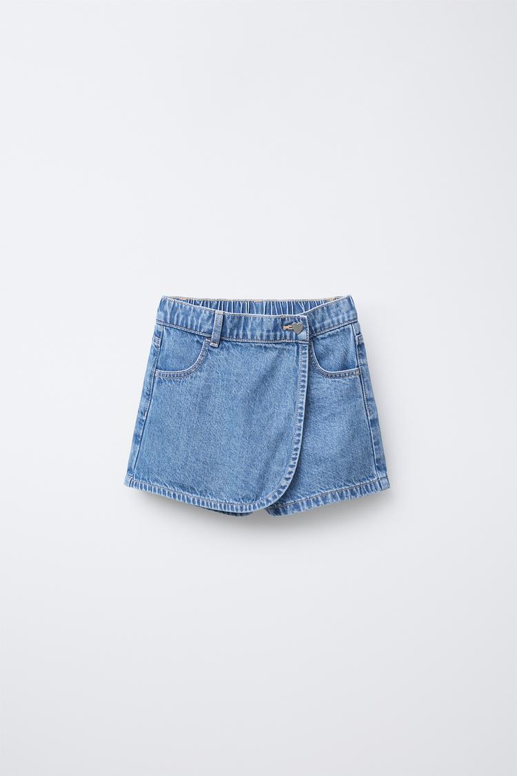 HIGH-WAIST HEART BUTTON DENIM BERMUDA SKORT Mid-blue ZARA India