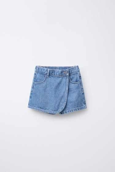 FALDA BERMUDA DENIM HIGH WAIST BOTÓN CORAZÓN - Azul medio de Zara - Imagen 0