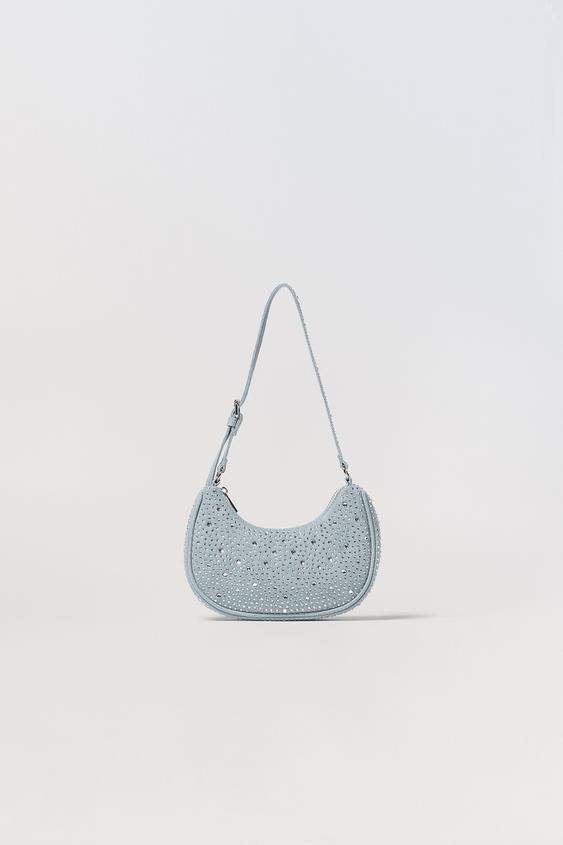 DENIM SHOULDER BAG WITH RHINESTONES Blue ZARA Australia