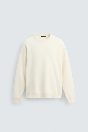Zara SOFT TEXTURED KNIT SWEATER - Oyster-white