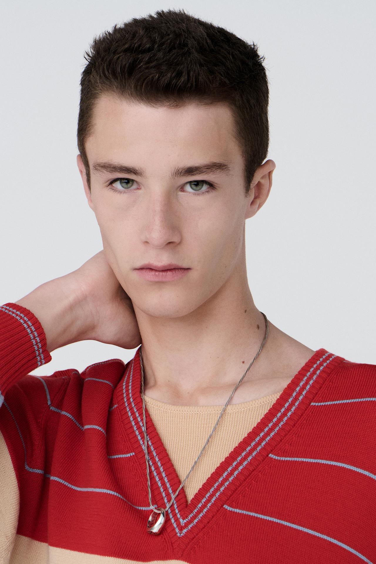 100% WOOL STRIPED JACQUARD JUMPER — Mid-red