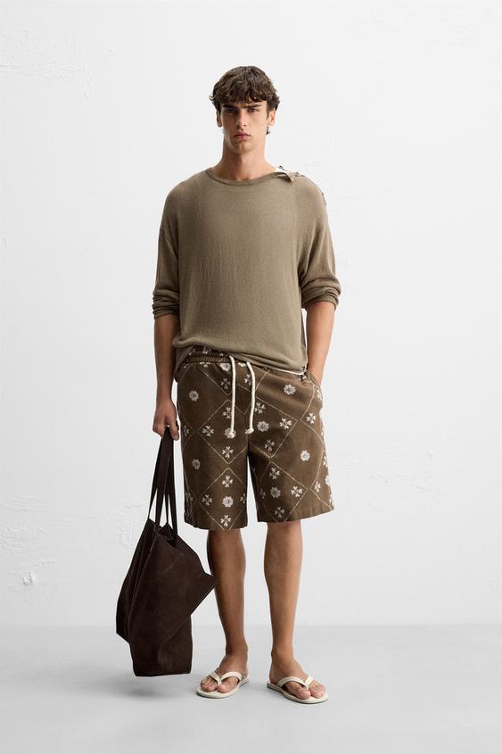 CONTRAST PRINT BERMUDA SHORTS