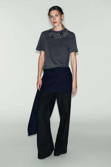 Zara WASHED JEWELED T-SHIRT - Anthracite grey - Image 0