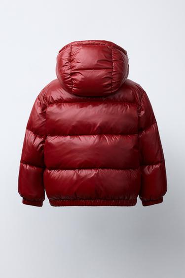 WATER-REPELLENT AND WINDPROOF 50% FEATHER AND 50% DOWN PUFFER JACKET WITH HOODIE - Dark red by Zara - Image 3