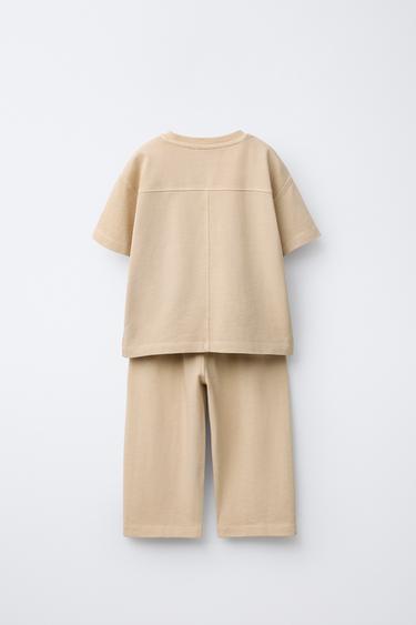 PLAIN T-SHIRT AND WIDE-LEG TROUSERS SET - Light brown by Zara - Image 1